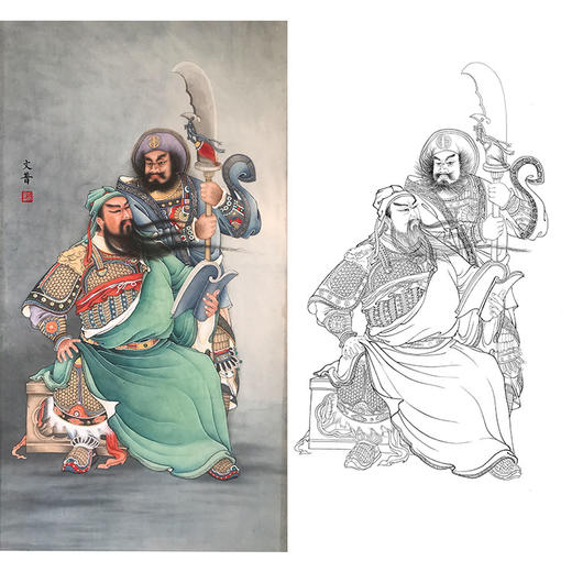 於文普竖幅工笔传统人物白描底稿-武圣人-关公-关羽-WP24 商品图0