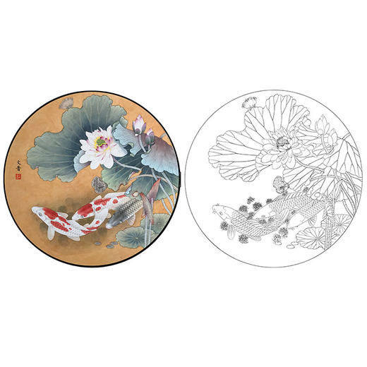 於文普工笔花鸟荷花鲤鱼小品白描底稿-WP09 商品图0