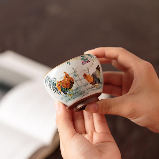 「汝窑手绘大吉大利品茗杯」功夫茶杯开片可养 景德镇纯手工陶瓷主人杯 商品图1