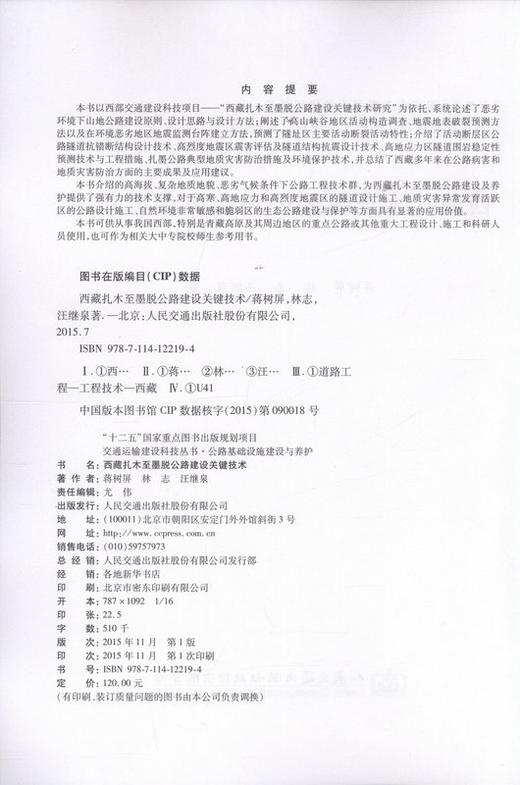 西藏扎木至墨脱公路建设关键技术 商品图2