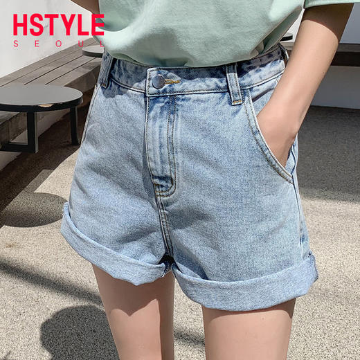 韩都衣舍2019韩版女装夏装新款高腰直筒显瘦牛仔短裤PC8975晽0425 商品图0