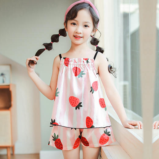 TM-夏季新款女童睡衣冰丝中大童仿真丝吊带空调服 商品图3