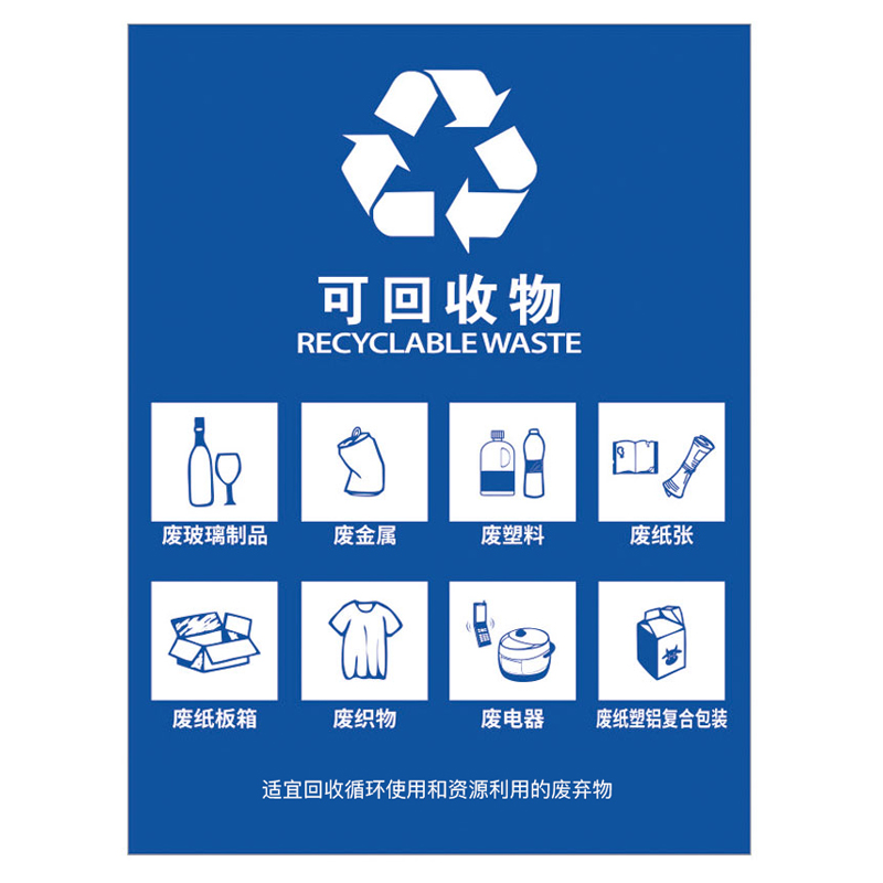 垃圾桶分类标识贴纸不可回收厨余干湿有害其他垃圾标志标签提示牌