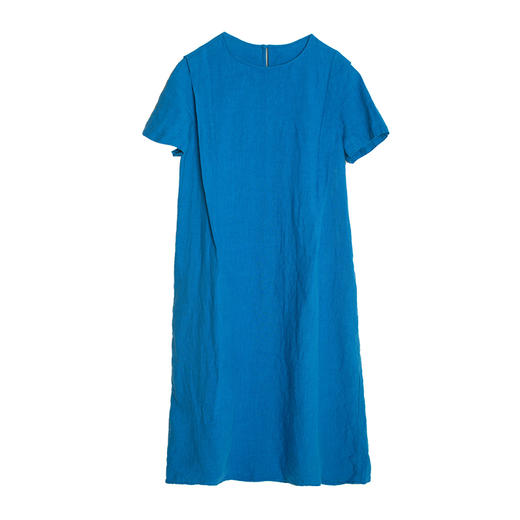 绽放D610朵/穆兰/2019夏新款圆领蓝色纯亚麻宽松中长款连衣裙 商品图4