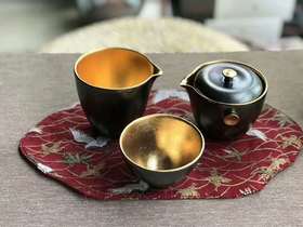 孔雀釉24K 金杯 盖碗