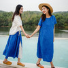 绽放D610朵/穆兰/2019夏新款圆领蓝色纯亚麻宽松中长款连衣裙 商品缩略图0