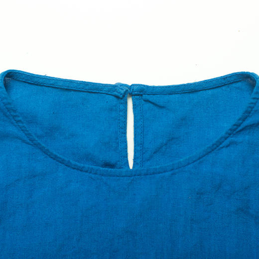 绽放D610朵/穆兰/2019夏新款圆领蓝色纯亚麻宽松中长款连衣裙 商品图1