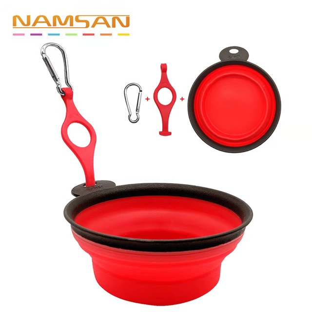 「宠物用品硅胶碗」带登山扣 便捷狗狗食具 折叠碗狗碗