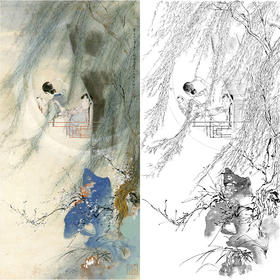 胡也佛竖幅工笔传统仕女人物白描底稿《春日晨妆》-多种白描尺寸可选-HY07