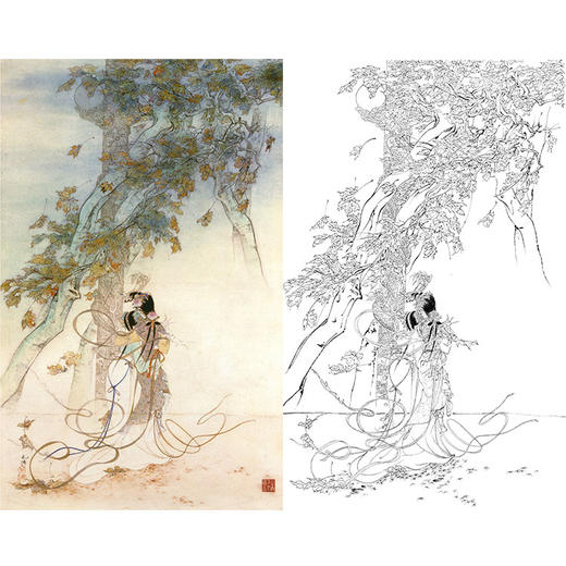 胡也佛竖幅工笔传统仕女人物白描底稿《秋思》-多种白描尺寸可选-HY11 商品图0