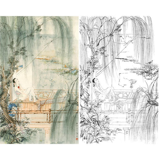 胡也佛竖幅工笔仕女白描底稿-《骤雨初歇》-多种白描尺寸可选-HY08 商品图0