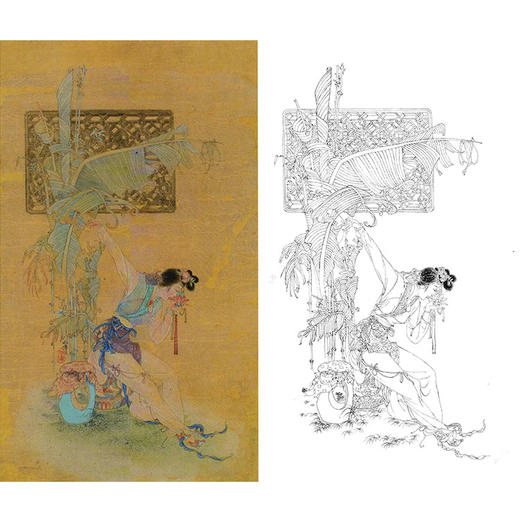 胡也佛竖幅工笔传统仕女人物白描底稿《情牵一线》-多种白描尺寸可选-HY09 商品图0