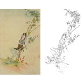 胡也佛竖幅工笔传统仕女人物白描底稿《月夜幽思》-多种白描尺寸可选-HY04