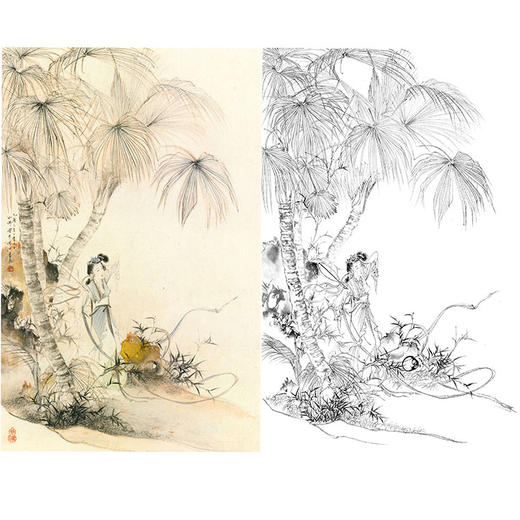 胡也佛竖幅工笔传统仕女人物白描底稿《婀娜娉婷》-多种白描尺寸可选-HY10 商品图0