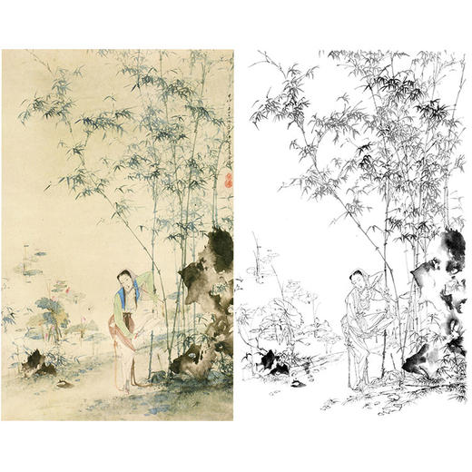 胡也佛竖幅工笔仕女白描底稿-《夏凉图》-多种白描尺寸可选-HY05 商品图0