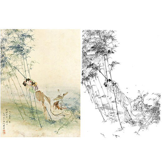 胡也佛工笔传统仕女人物白描底稿《幽篁春深》-斗方小品册页-多种白描尺寸可选-HY01 商品图0