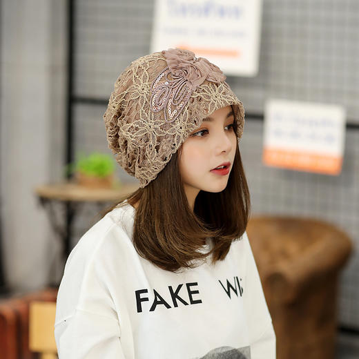 BF-BF009新款蕾丝三朵花封顶甜美气质压花圆顶帽子 商品图1