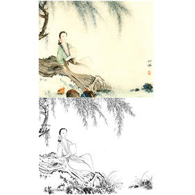 胡也佛工笔仕女白描底稿-斗方小品册页-HY17