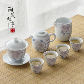 茶具套组-陶瓷百合花盖碗品茗杯套装（可单买）