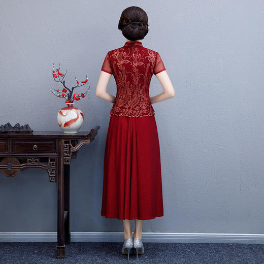 WXG-1950新款中式复古长款南韩丝礼服旗袍连衣裙 商品图4