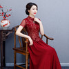 WXG-1950新款中式复古长款南韩丝礼服旗袍连衣裙 商品缩略图1