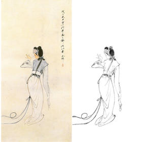 胡也佛竖幅工笔传统仕女人物白描底稿-簪花仕女-HY26