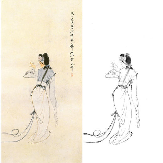 胡也佛竖幅工笔传统仕女人物白描底稿-簪花仕女-HY26 商品图0