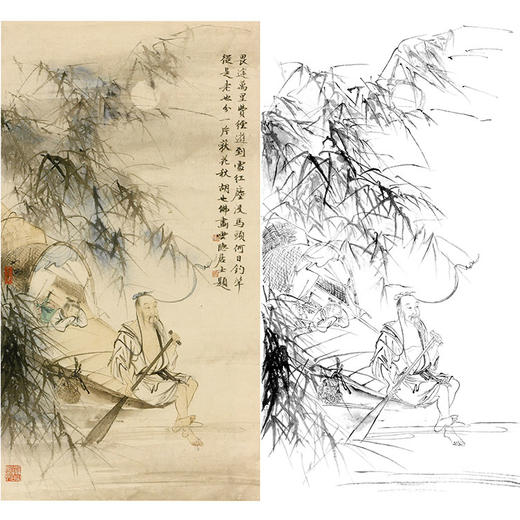 胡也佛竖幅工笔人物白描底稿-《渔夫图》-多种白描尺寸可选-HY32 商品图0