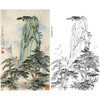 胡也佛竖幅工笔山水白描底稿-《黄山喜鹊登梅峰》-多种白描尺寸可选-HY40 商品缩略图0
