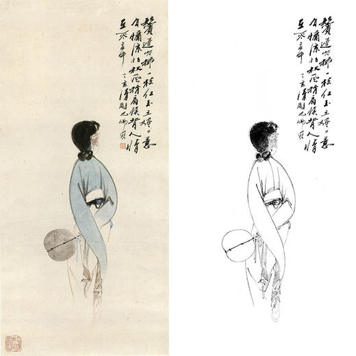 胡也佛竖幅工笔传统仕女人物白描底稿《玉立婷婷》-多种白描尺寸可选-HY25 商品图0