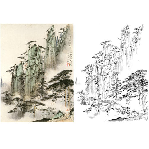 胡也佛工笔山水白描底稿《黄山北海奇峰》-斗方小品册页-多种白描尺寸可选-HY39 商品图0
