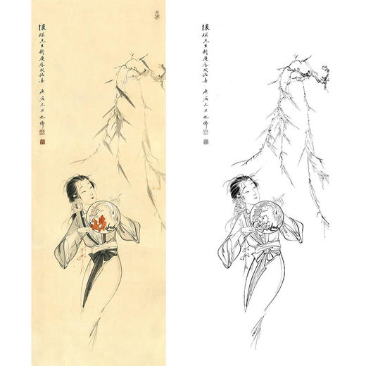 胡也佛竖幅工笔传统仕女人物白描底稿-HY30 商品图0