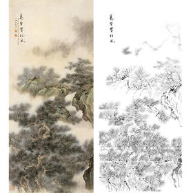 胡也佛竖幅工笔山水白描底稿-《万壑響松风》-多种白描尺寸可选-HY53