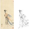 胡也佛竖幅工笔传统仕女人物白描底稿《蓦然回首》-多种白描尺寸可选-HY27 商品缩略图0