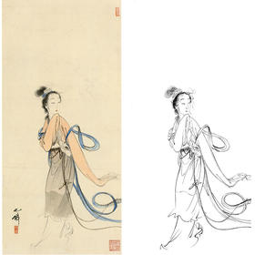 胡也佛竖幅工笔传统仕女人物白描底稿《蓦然回首》-多种白描尺寸可选-HY27