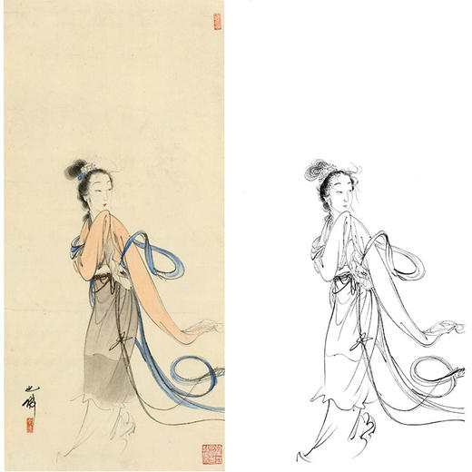 胡也佛竖幅工笔传统仕女人物白描底稿《蓦然回首》-多种白描尺寸可选-HY27 商品图0