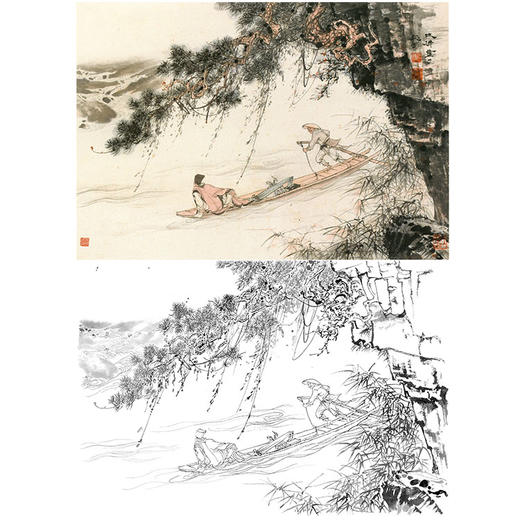 胡也佛横幅工笔山水人物白描底稿-《载书图》-多种白描尺寸可选-HY21 商品图0