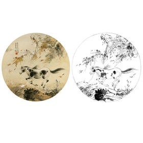 胡也佛工笔动物白描底稿-骏马小品-HY20
