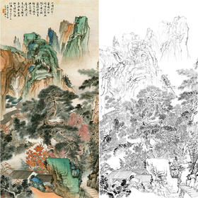 胡也佛竖幅工笔山水白描底稿-《碧湍松壑》-多种白描尺寸可选-HY49