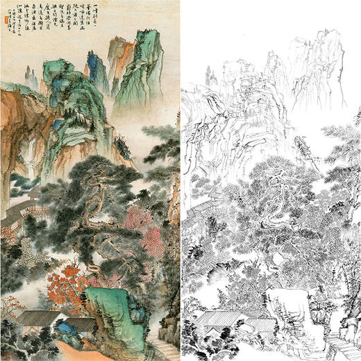 胡也佛竖幅工笔山水白描底稿-《碧湍松壑》-多种白描尺寸可选-HY49 商品图0