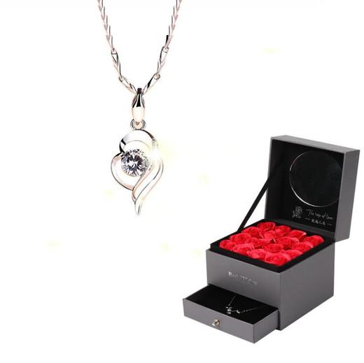 【礼物】。七夕情人节送女朋友生日礼物玫瑰香皂花s925项链首饰礼盒浪漫礼品 商品图2