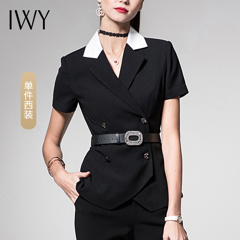 夏季薄款黑色西装套装女ol双排扣职业装时尚干练气质工作服r-xkq19023