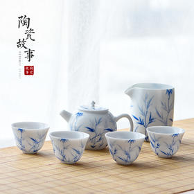 茶具套组-陶瓷手绘蓝竹壶套装