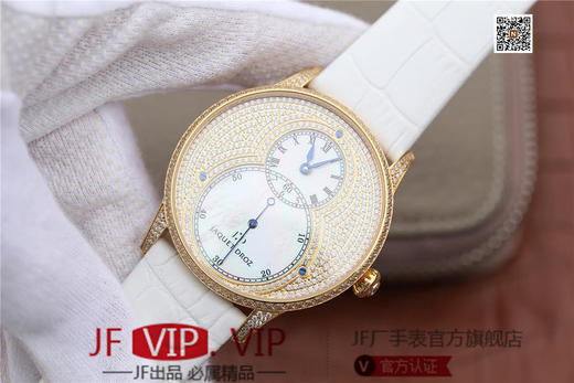 N雅克德罗大秒针系列亅亅J014013226腕表! 烧钢蓝指针 镀18k黄金镶钻！ 贝壳表盘搭配白色钻石 42毫米直径,男士 表壳厚度： 12毫米 商品图2
