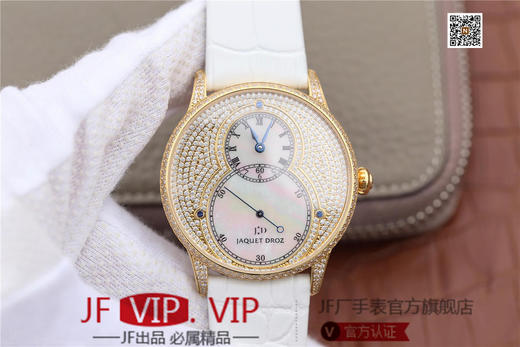 N雅克德罗大秒针系列亅亅J014013226腕表! 烧钢蓝指针 镀18k黄金镶钻！ 贝壳表盘搭配白色钻石 42毫米直径,男士 表壳厚度： 12毫米 商品图0