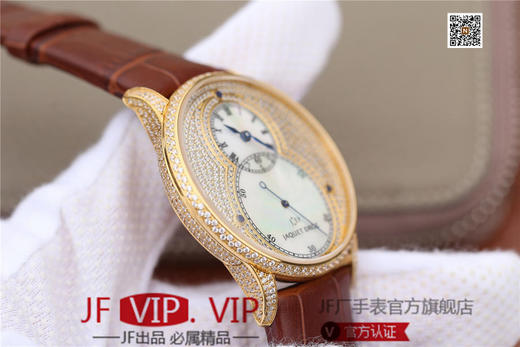 N雅克德罗大秒针系列亅亅J014013226腕表! 烧钢蓝指针 镀18k黄金镶钻！ 贝壳表盘搭配白色钻石 42毫米直径,男士 表壳厚度： 12毫米 商品图9