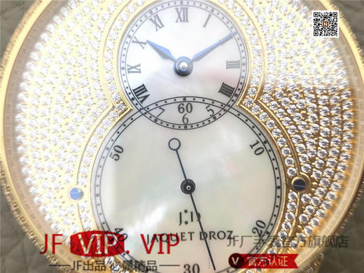N雅克德罗大秒针系列亅亅J014013226腕表! 烧钢蓝指针 镀18k黄金镶钻！ 贝壳表盘搭配白色钻石 42毫米直径,男士 表壳厚度： 12毫米 商品图6