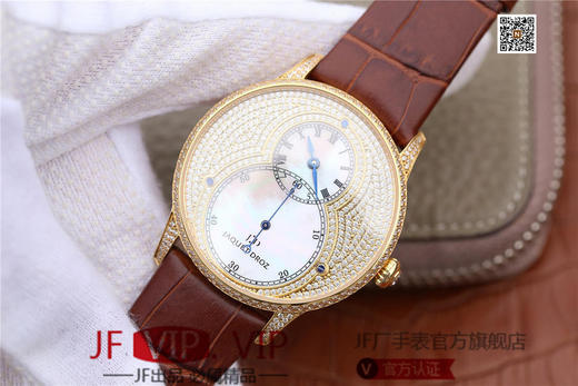 N雅克德罗大秒针系列亅亅J014013226腕表! 烧钢蓝指针 镀18k黄金镶钻！ 贝壳表盘搭配白色钻石 42毫米直径,男士 表壳厚度： 12毫米 商品图2