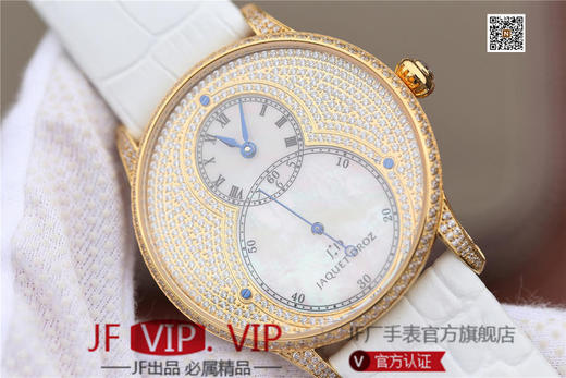 N雅克德罗大秒针系列亅亅J014013226腕表! 烧钢蓝指针 镀18k黄金镶钻！ 贝壳表盘搭配白色钻石 42毫米直径,男士 表壳厚度： 12毫米 商品图3