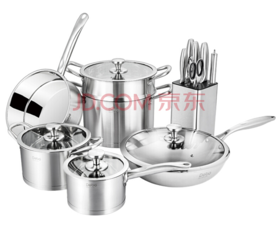 Debo 德铂瓦尔登堡双层蒸锅汤锅奶锅炒锅煎锅深锅刀具不锈钢厨具11件套餐明火电磁炉通用